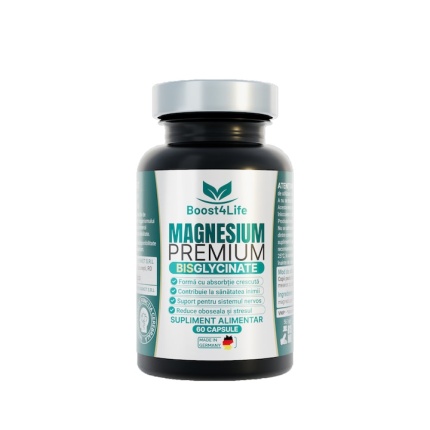 Magneziu Bisglicinat / Glicinat PREMIUM, Boost4Life, 60 capsule vegane, 815mg/magneziu bisglicinat